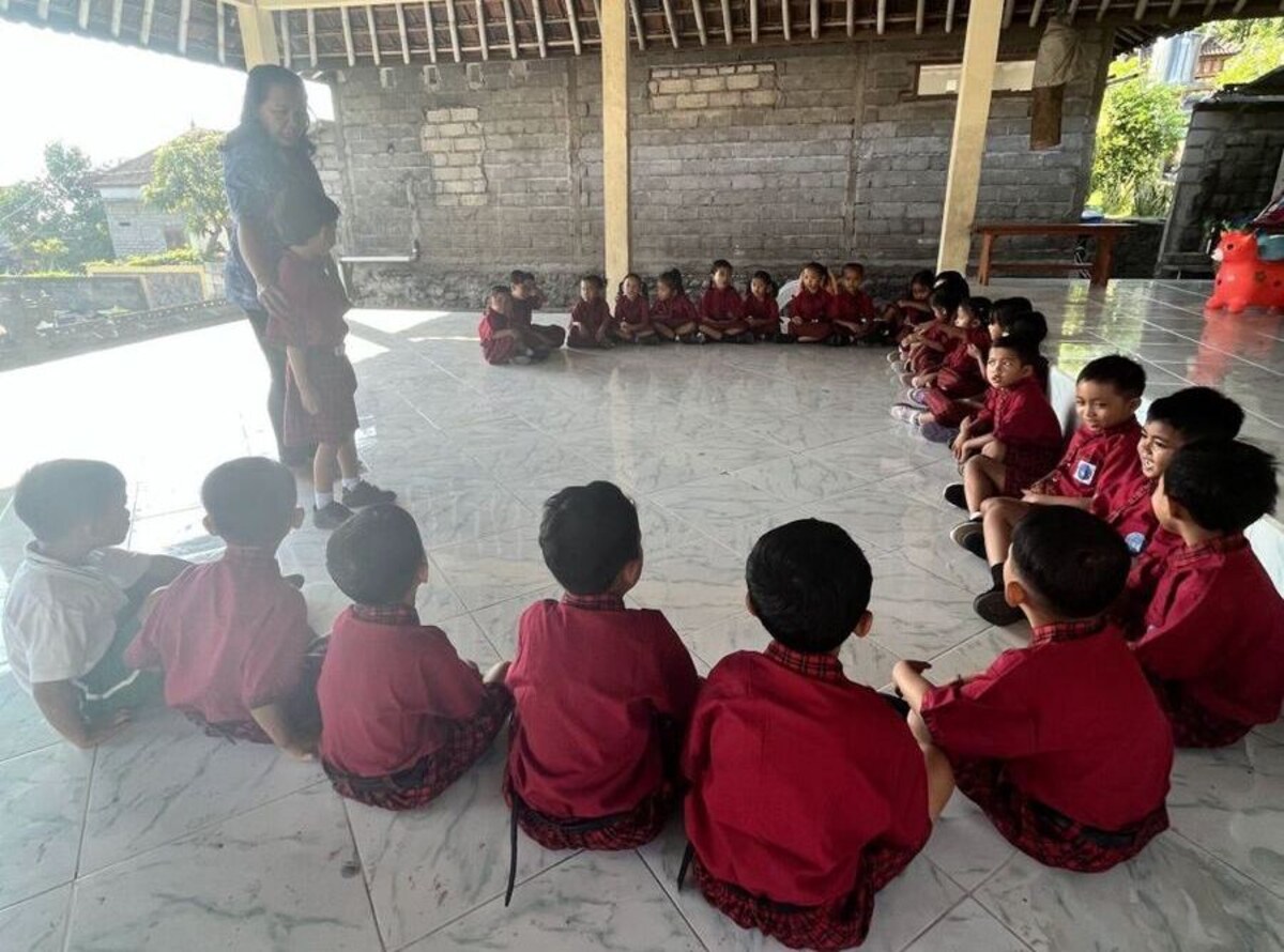 A young class of students in Bali, Indonesia